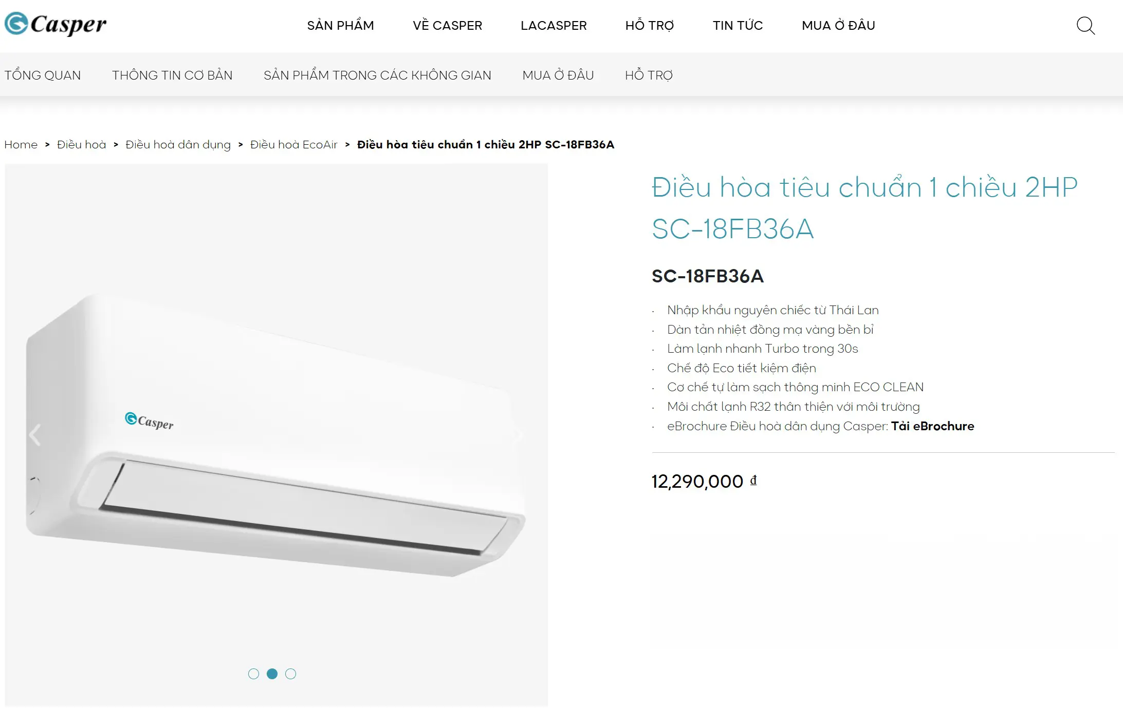 SC-18FB36A, Điều hòa Casper 1 chiều 18000BTU R32 [Model 2025]