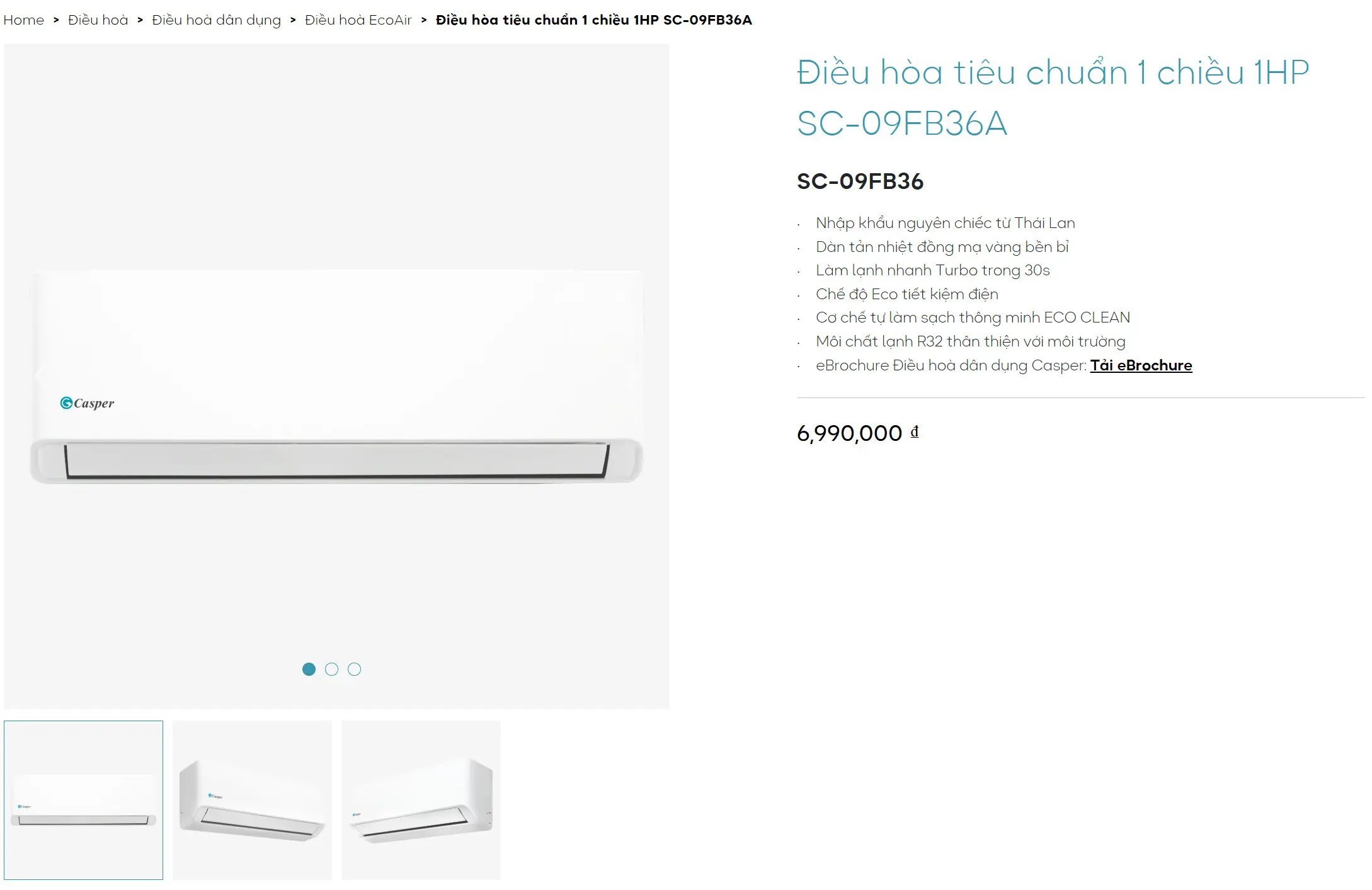 Casper SC-09FB36A, Điều hòa Casper 9000 BTU 1 chiều model 2025