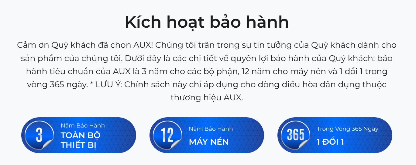 bảo hành máy lạnh treo tường AUX 2026