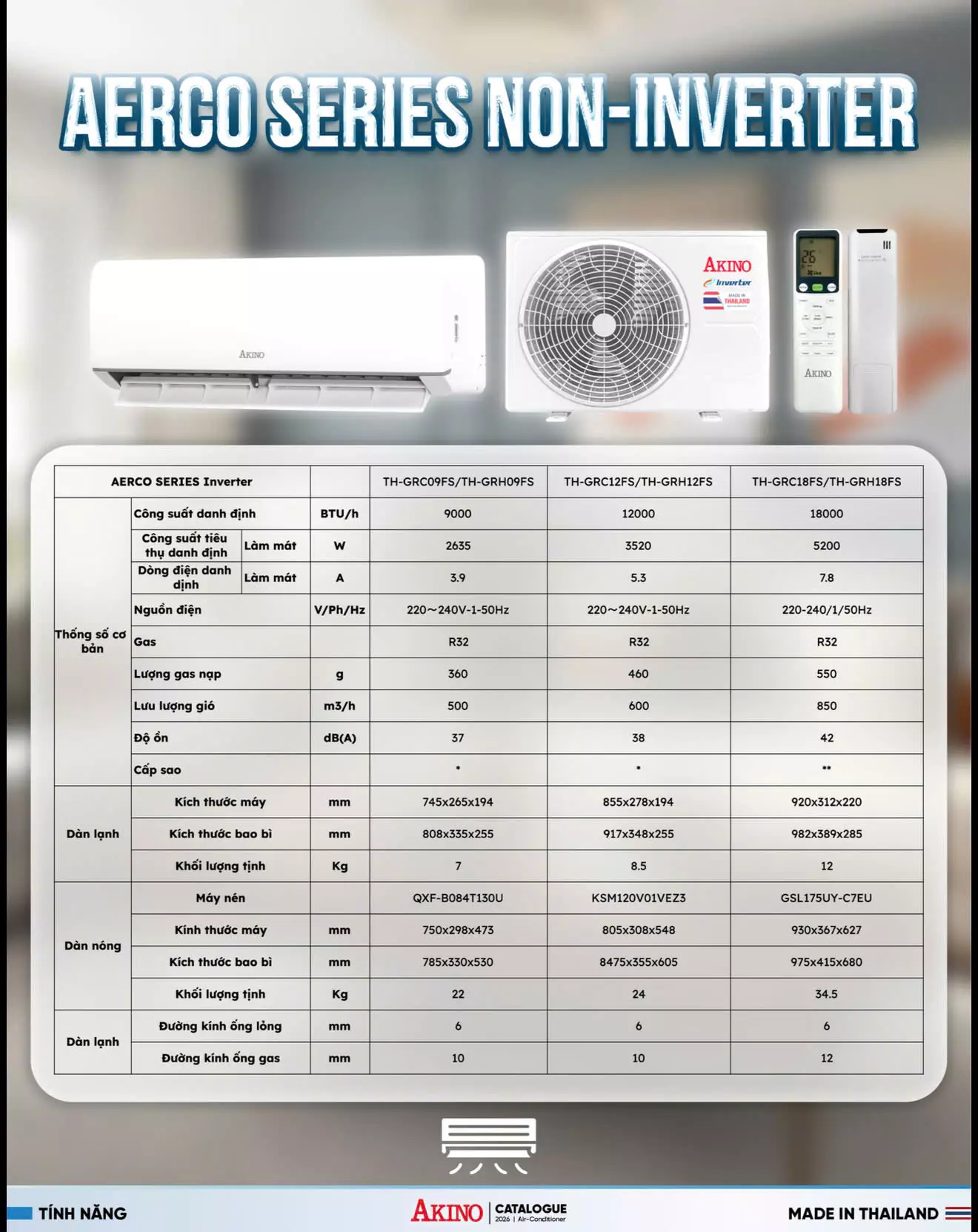 Máy lạnh Akino mono 2hp TH-GRC18FS/TH-GRH18FS Aerco series 2026