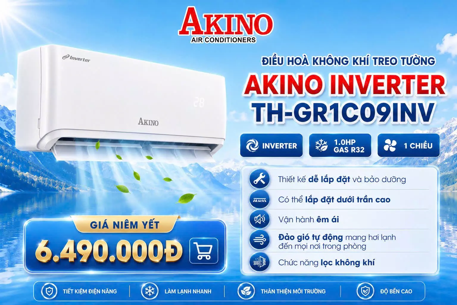 Máy lạnh inverter Akino 1HP TH-GR1C09INV/TH-GR1H09INV