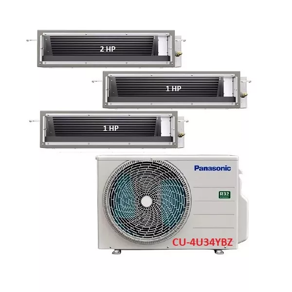 Máy Lạnh Multi Panasonic Inverter 1 Dàn Nóng 4 Hp + 3 Dàn Lạnh Nối Ống Gió 1 Hp-2 Hp