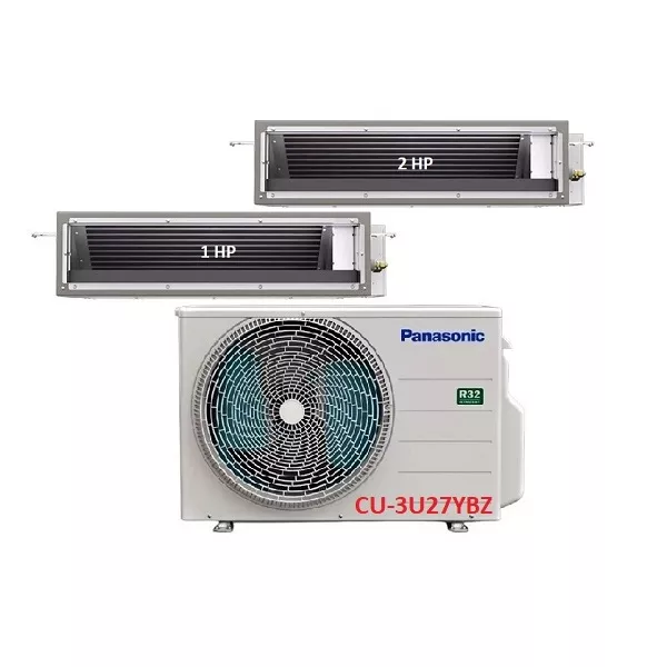 Máy Lạnh Multi Panasonic Inverter 1 Dàn Nóng 3 Hp + 2 Dàn Lạnh Nối Ống Gió 1 Hp-2 Hp