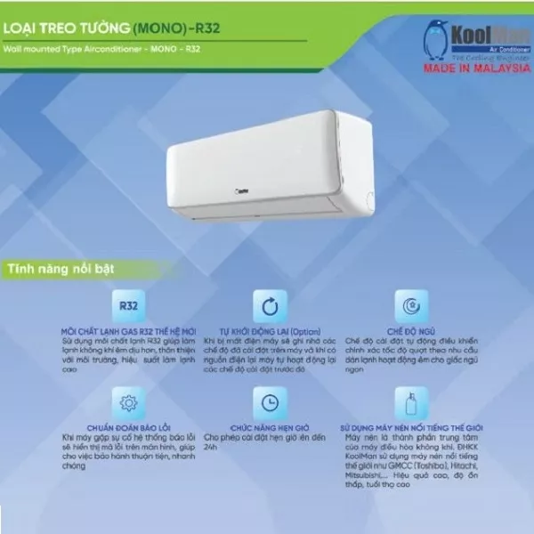 Máy Lạnh KoolMan 1.0Hp KW-106AH / KC-106AH - Gas R32